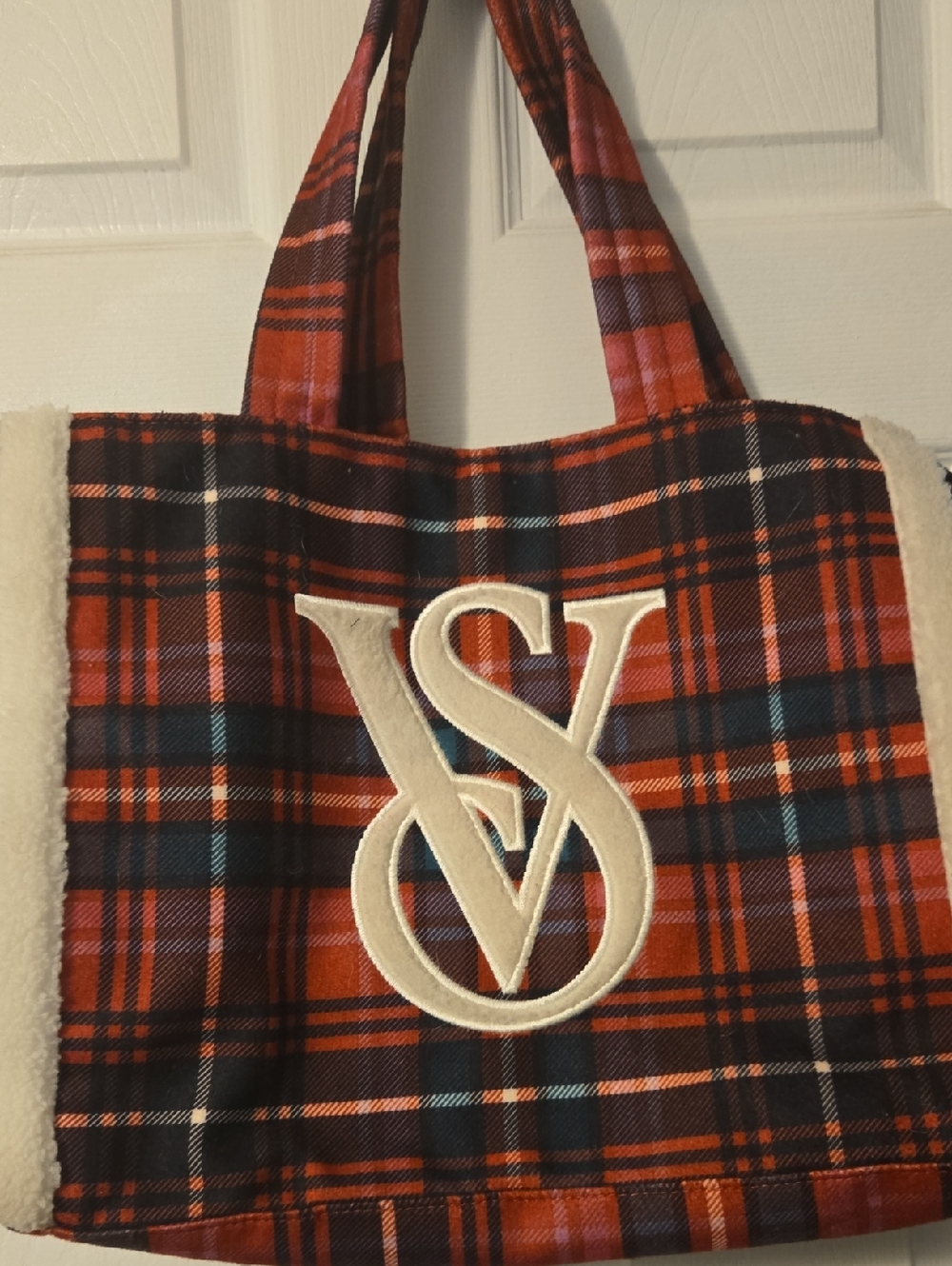 Victoria's Secret Red Plaid Tote with Cream Logo Retired Holiday Tote